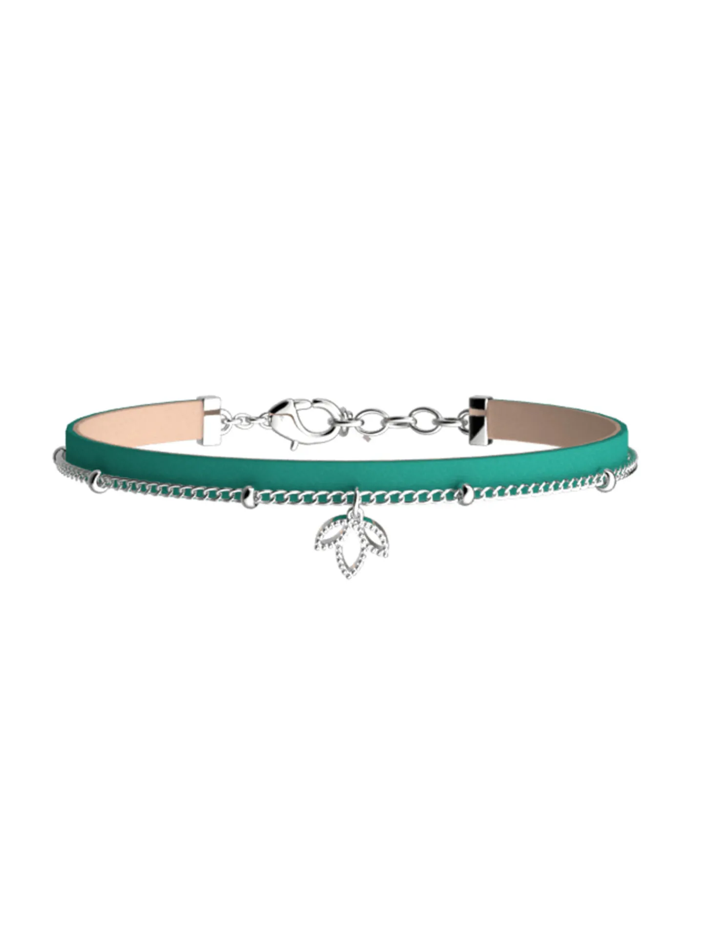 Bracelet Les Cadettes Lotus argenté_x005f_x000D_cuir rose nude et turquoise aquatic