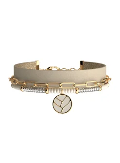 Bracelet Les Cadettes triple rangs lotus_x005f_x000D_cuir crème et paillettes dorées