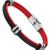 Bracelet Lotus homme cuir tressé noir et rouge