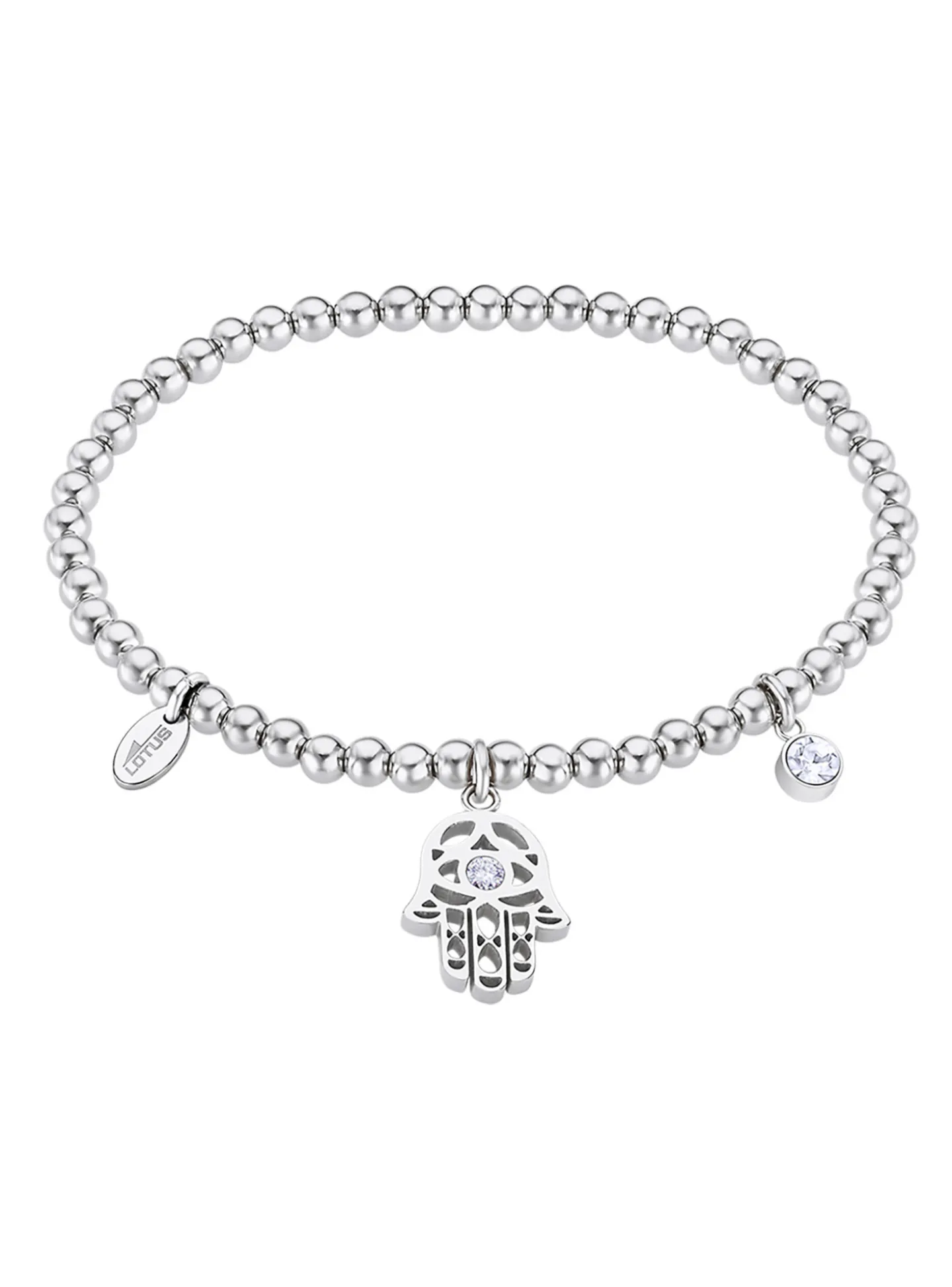 Bracelet Lotus main de Fatma et boules en acier