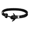 Bracelet Lotus Style homme ancre cuir noir