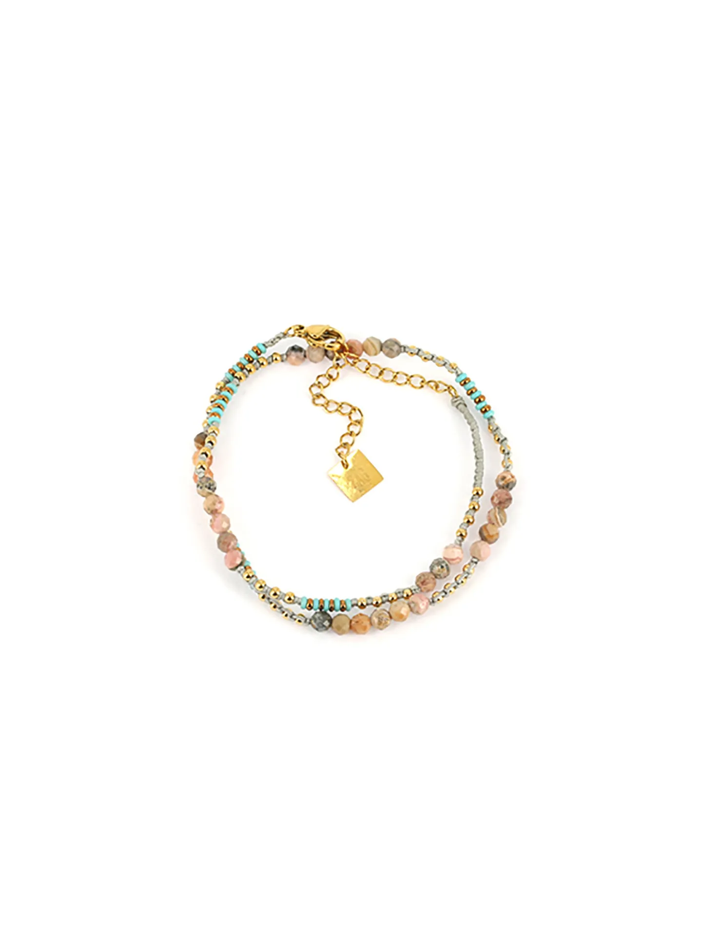 Bracelet multirang Zag acier doré coton gris