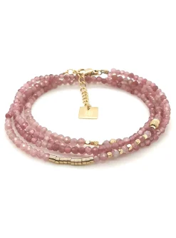 Bracelet multirang Zag Favela acier doré tourmaline_x005f_x000D_rose