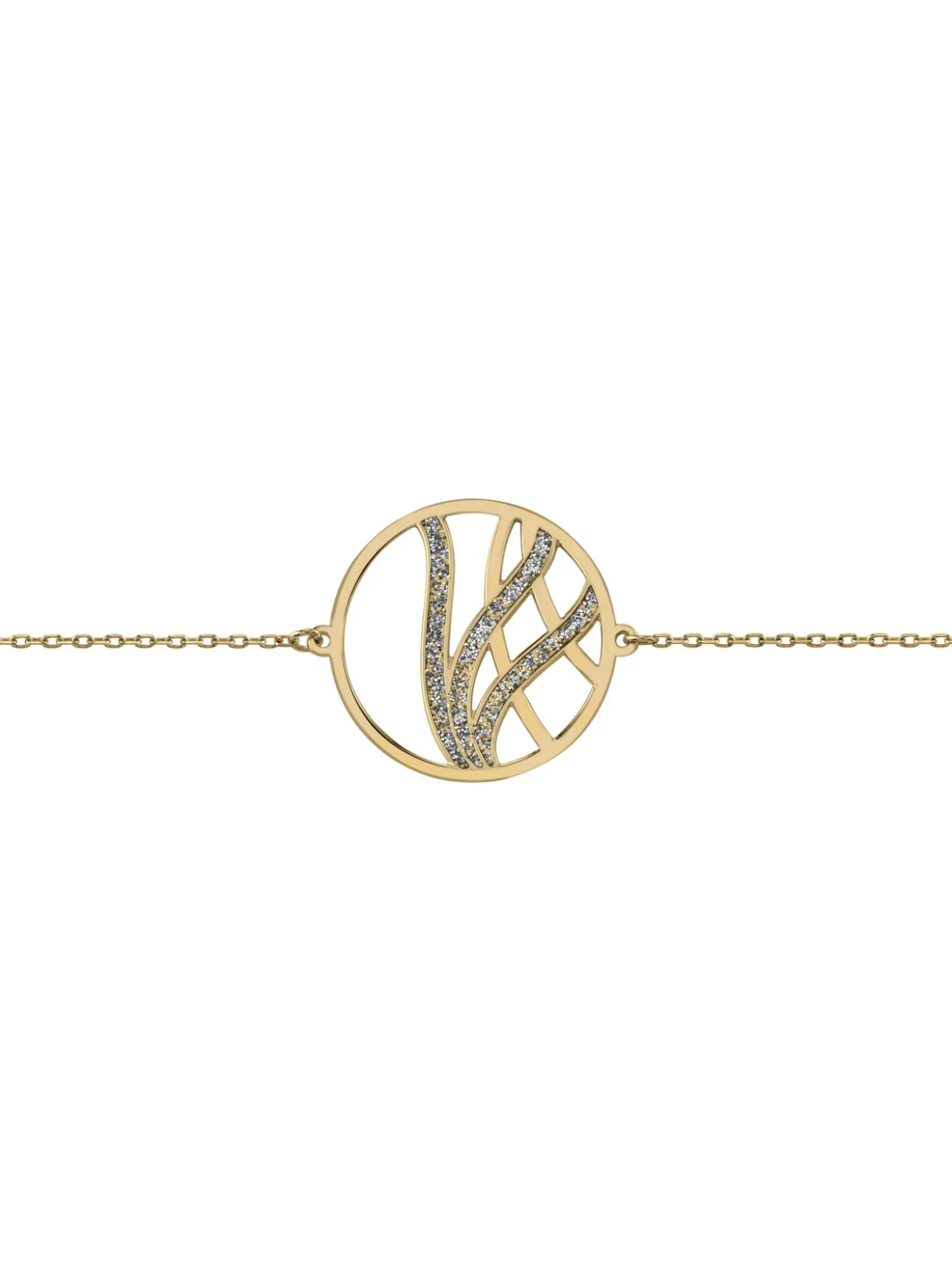 Bracelet or 18 carats motif courbe pailleté cercle