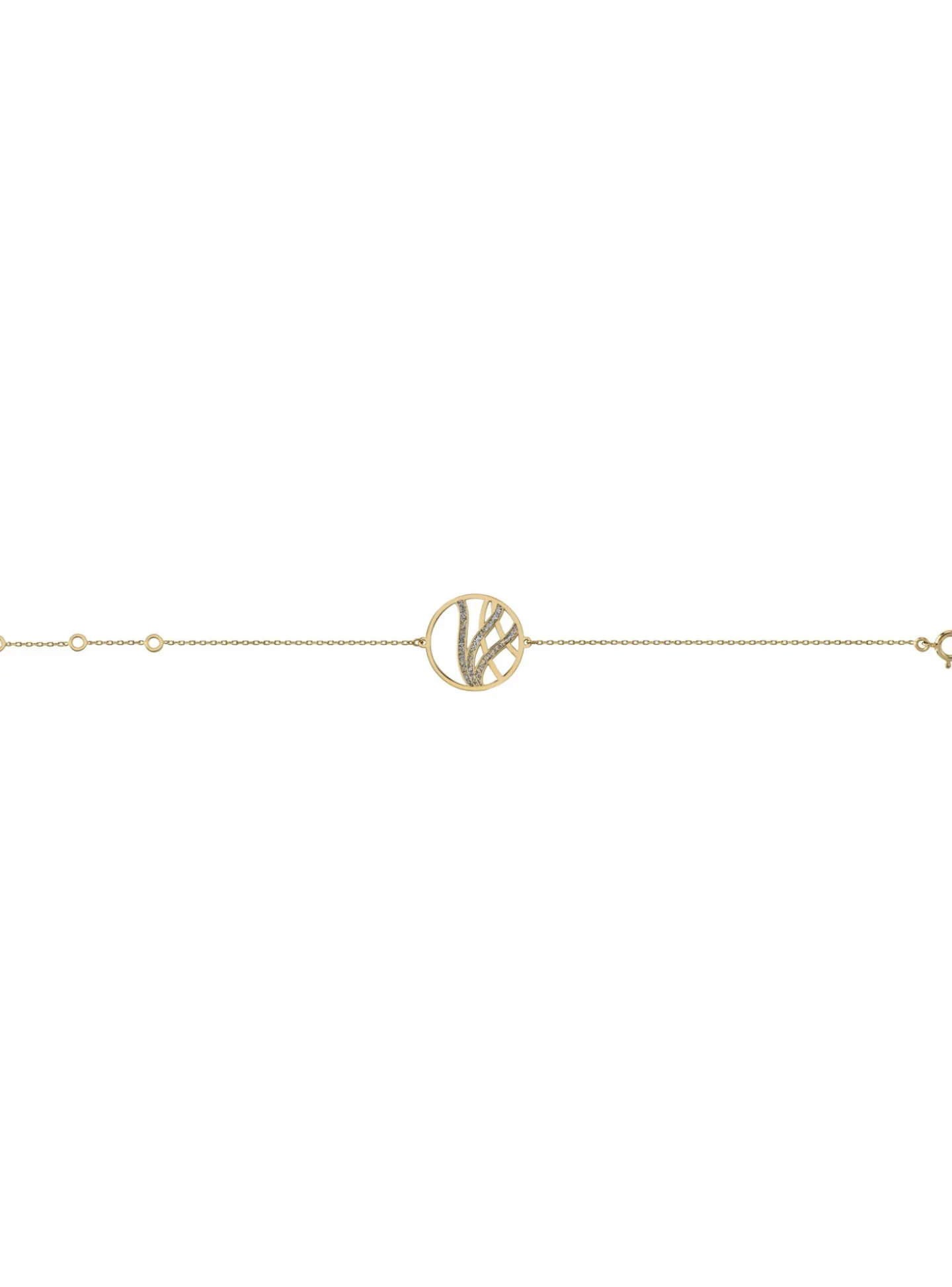 Bracelet or 18 carats motif courbe pailleté cercle