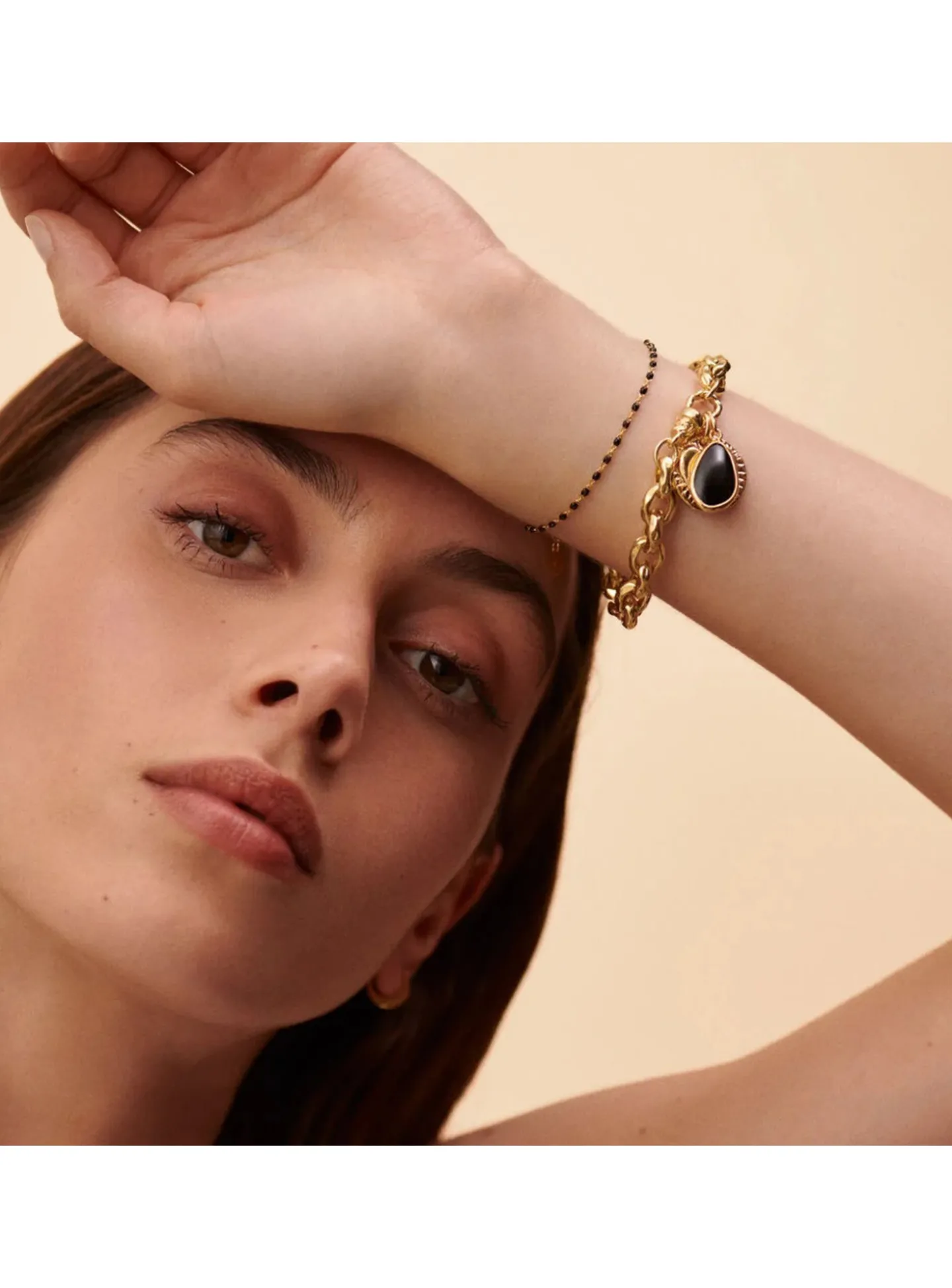 Bracelet souple Agatha Smarty doré perles émail noir