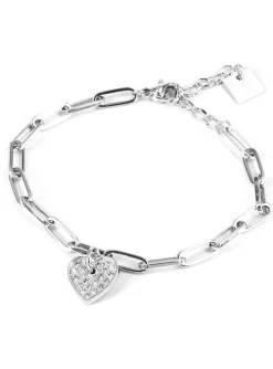 Bracelet Zag acier blanc pampille coeur_x005f_x000D_sertis zirconium