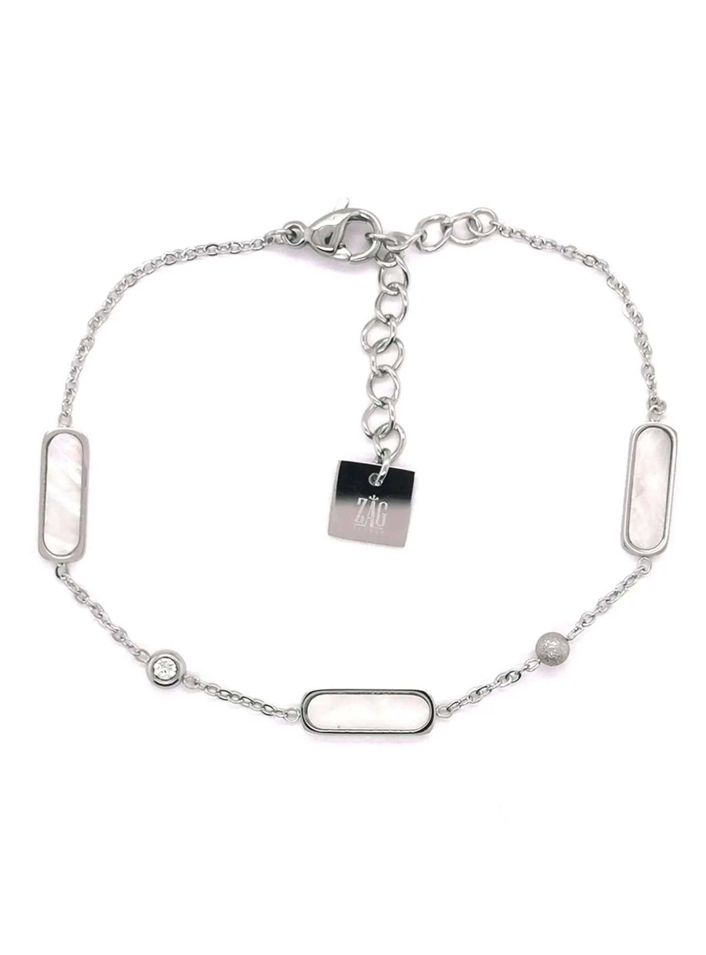 Bracelet Zag Bijoux acier argenté trois ovales nacre