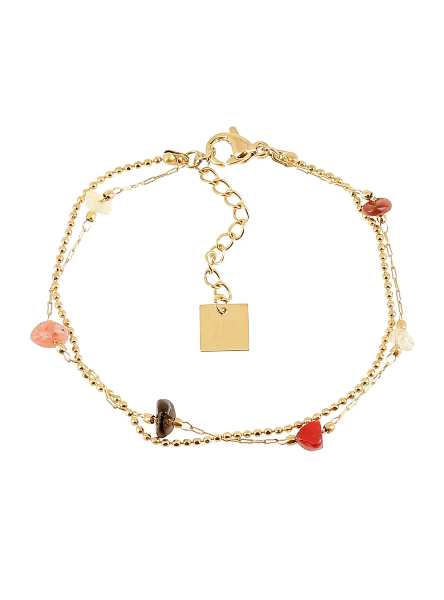 Bracelet Zag Bijoux acier doré pierres rouges