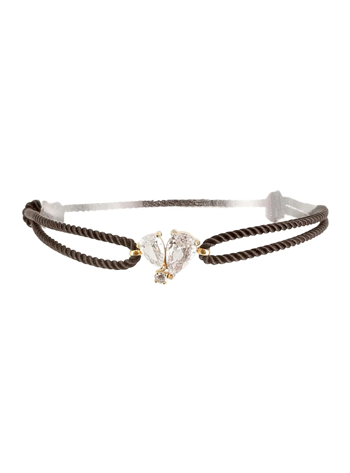 Bracelet Zag Bijoux Alcmène acier doré cordon noir_x005f_x000D_gouttes zirconium
