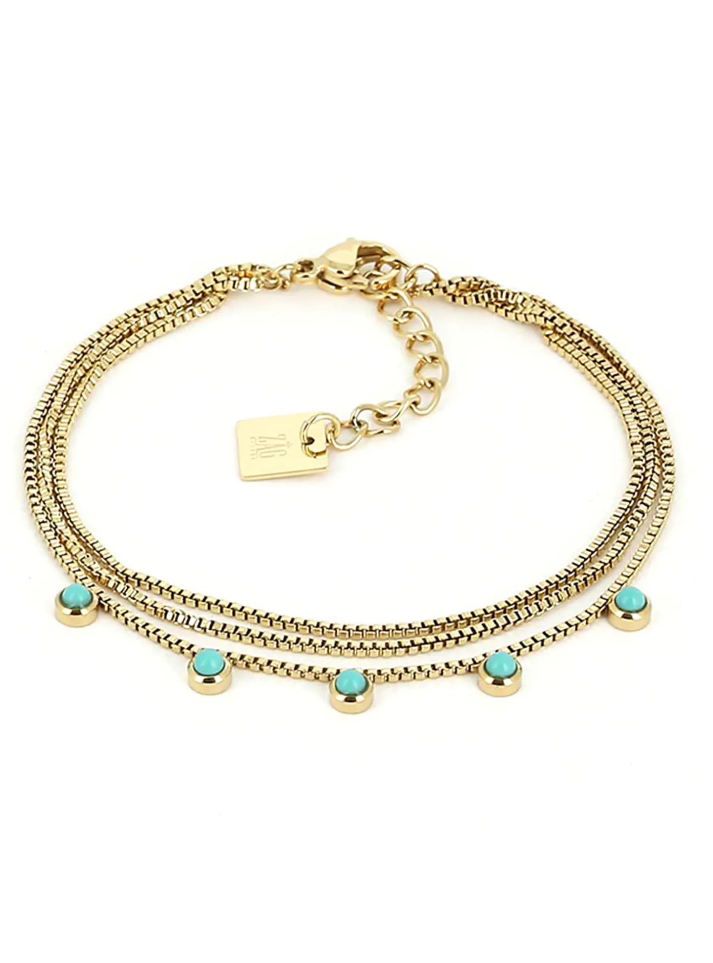 Bracelet Zag Bijoux Bellucci acier doré et turquoise