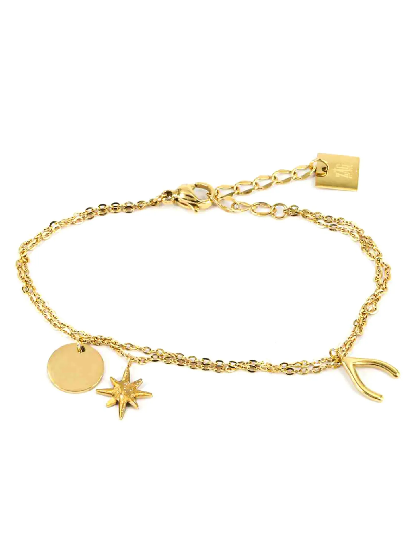 Bracelet Zag Bijoux deux rangs pampilles acier