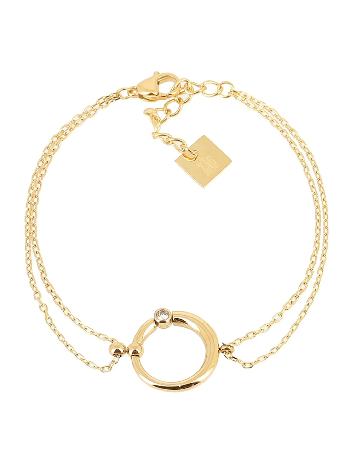 Bracelet Zag Bijoux double chaîne cercle avec oxyde