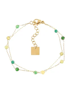 Bracelet Zag Bijoux Hinaku acier doré pierres vertes