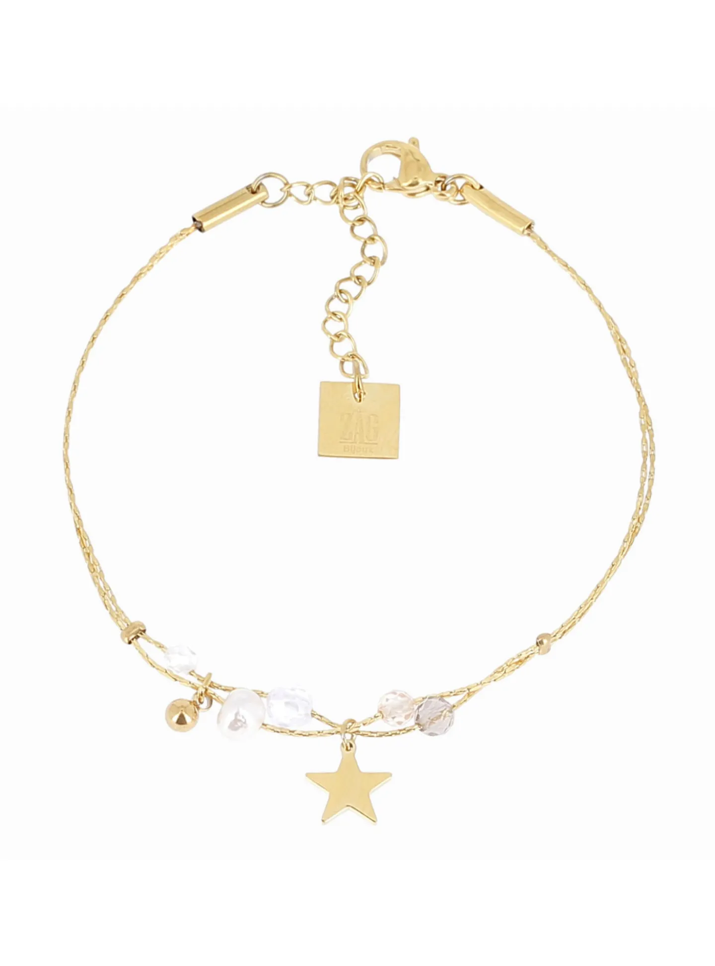 Bracelet Zag Bijoux Multi acier doré_x005f_x000D_perle de culture/quartz fumé