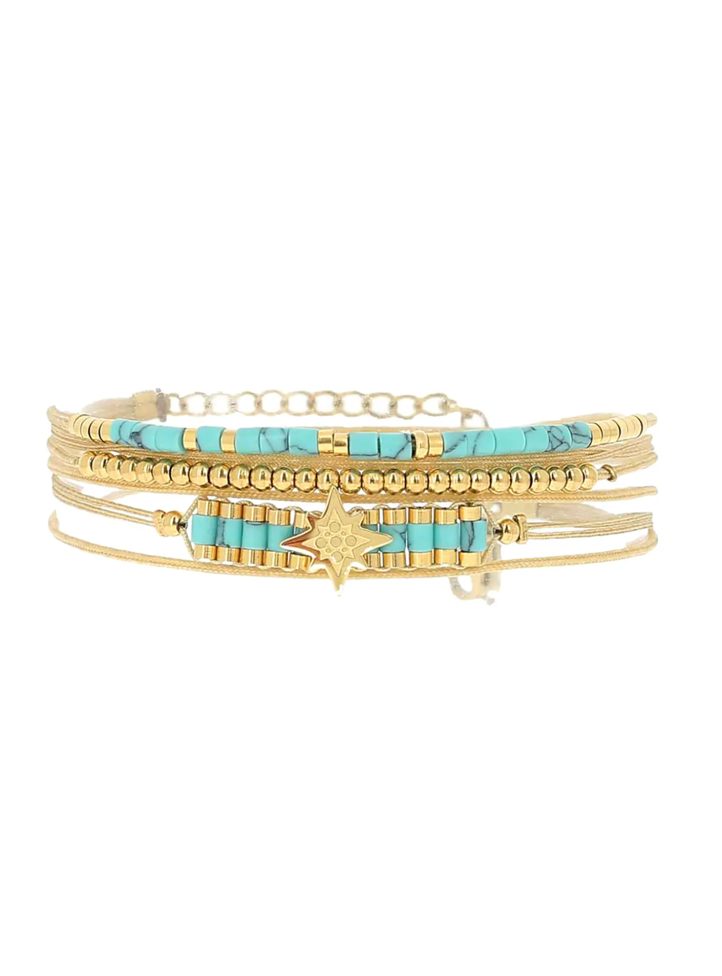 Bracelet Zag Bijoux multi-rangs perles turquoises