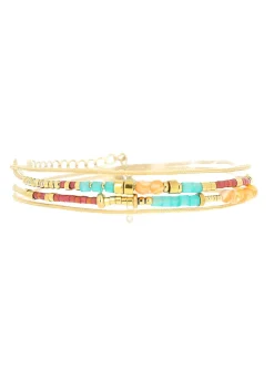 Bracelet Zag Bijoux multi-rangs acier dorémix de pierres réglable