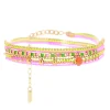 Bracelet Zag Bijoux multi-rangs rose et vert fluo_x005f_x000D_acier doré réglable