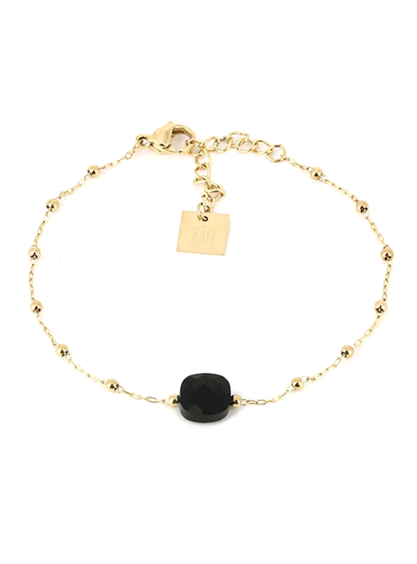 Bracelet Zag Bijoux Pablo acier doré onyx