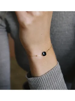 Bracelet Zag Bijoux Pablo acier doré onyx