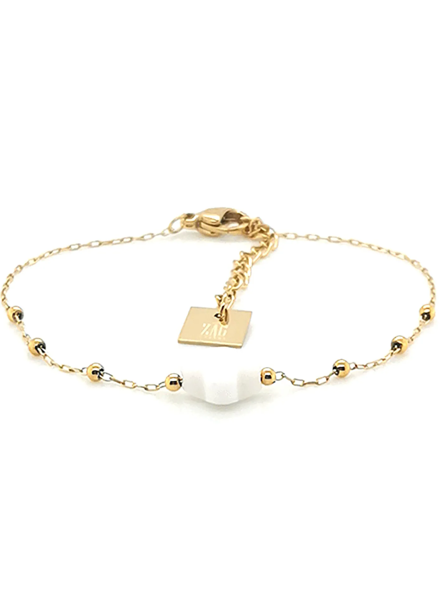 Bracelet Zag Bijoux Velasquez agate blanche_x005f_x000D_acier doré