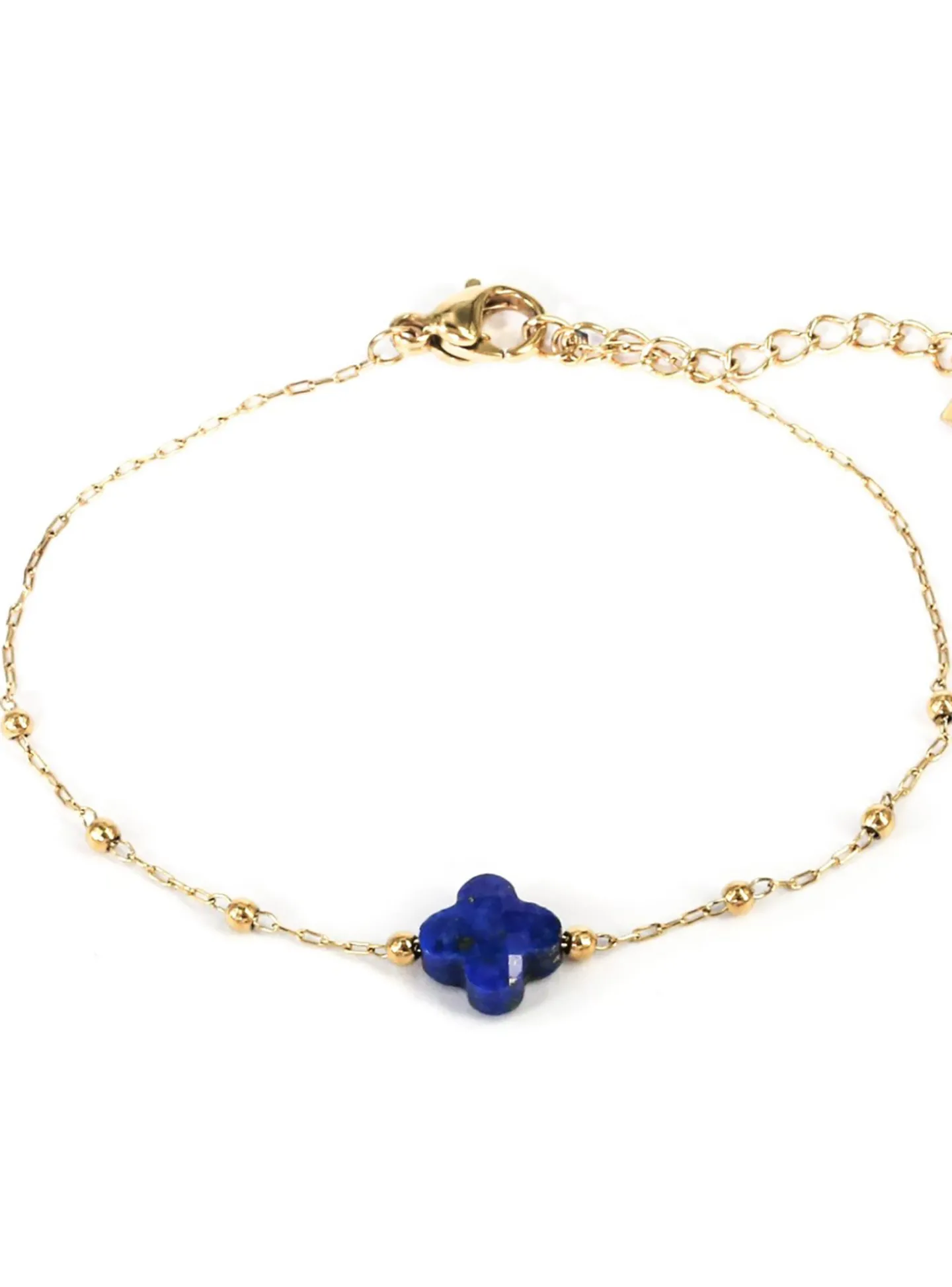 Bracelet Zag Bijoux Velasquez trèfle lapis lazuli_x005f_x000D_acier doré