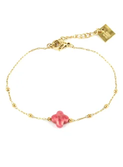Bracelet Zag Bijoux Velasquez acier doré agate rose