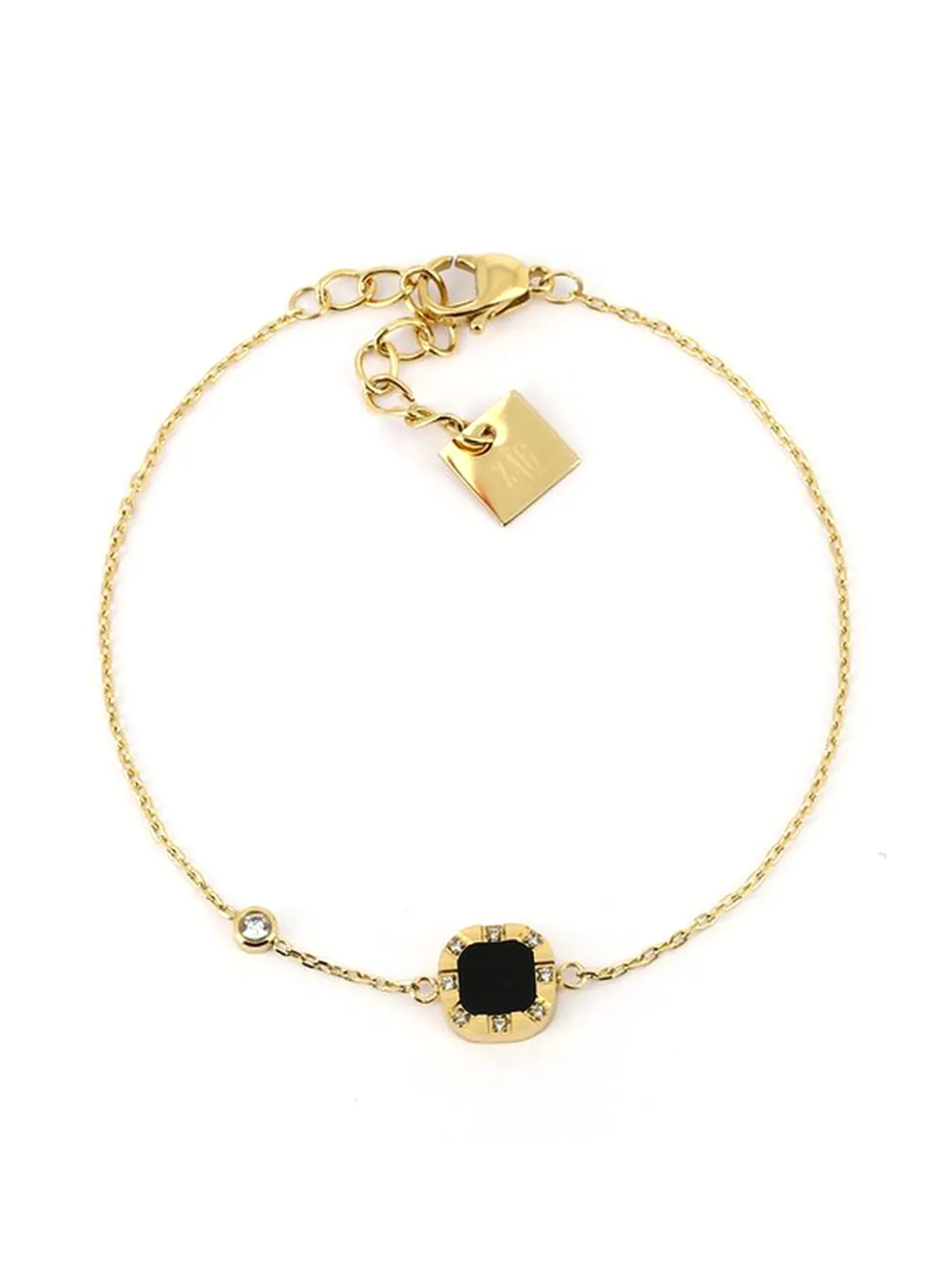Bracelet Zag Fedele acier doré carré onyx noir