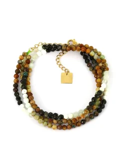 Bracelet Zag multi-rang doré perles multicolores