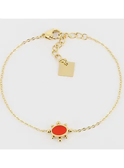 Bracelet Zag réglable acier doré et corail