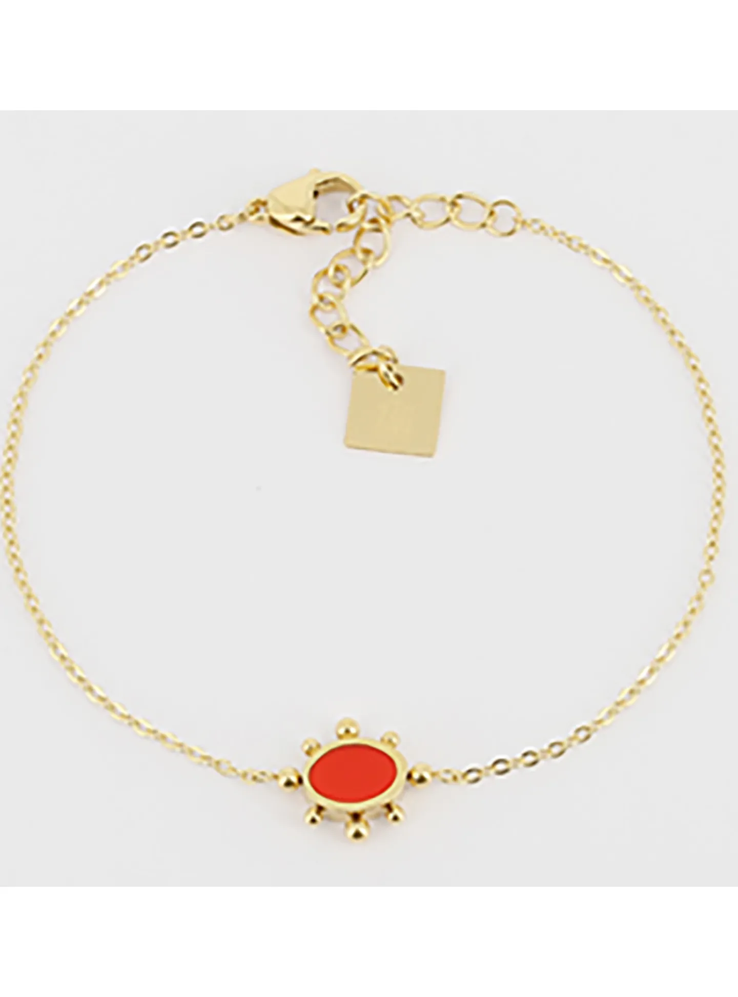 Bracelet Zag réglable acier doré et corail