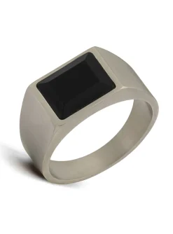 Chevalière homme Gemini Credo titane gris_x005f_x000D_agate noire
