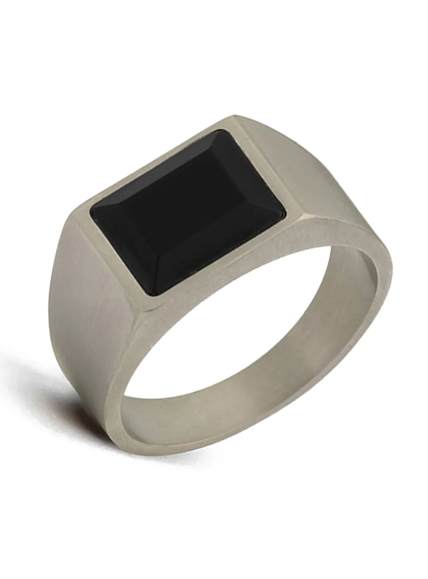 Chevalière homme Gemini Credo titane gris_x005f_x000D_agate noire