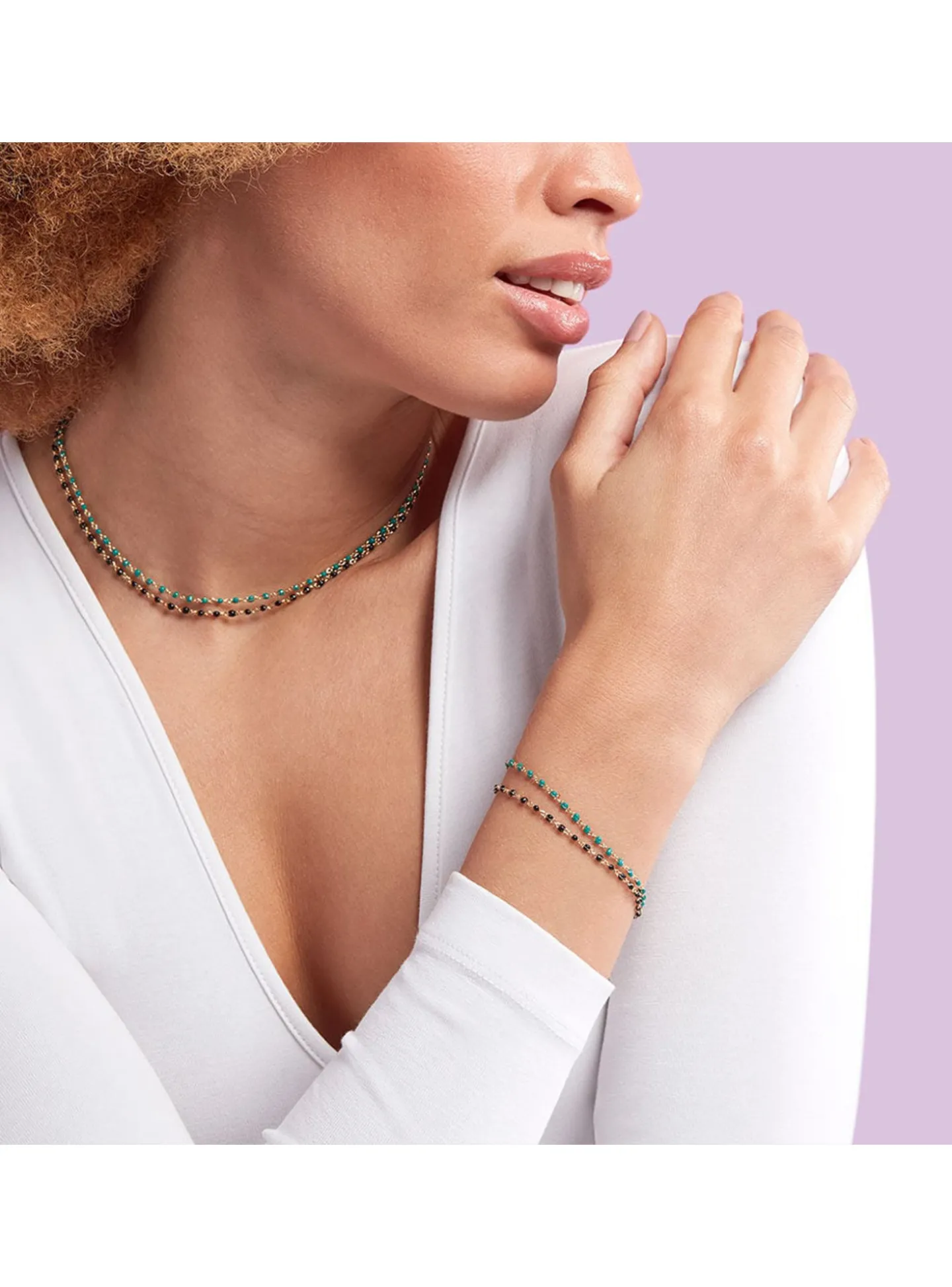 Collier Agatha Smarty laiton doré perles émail vert