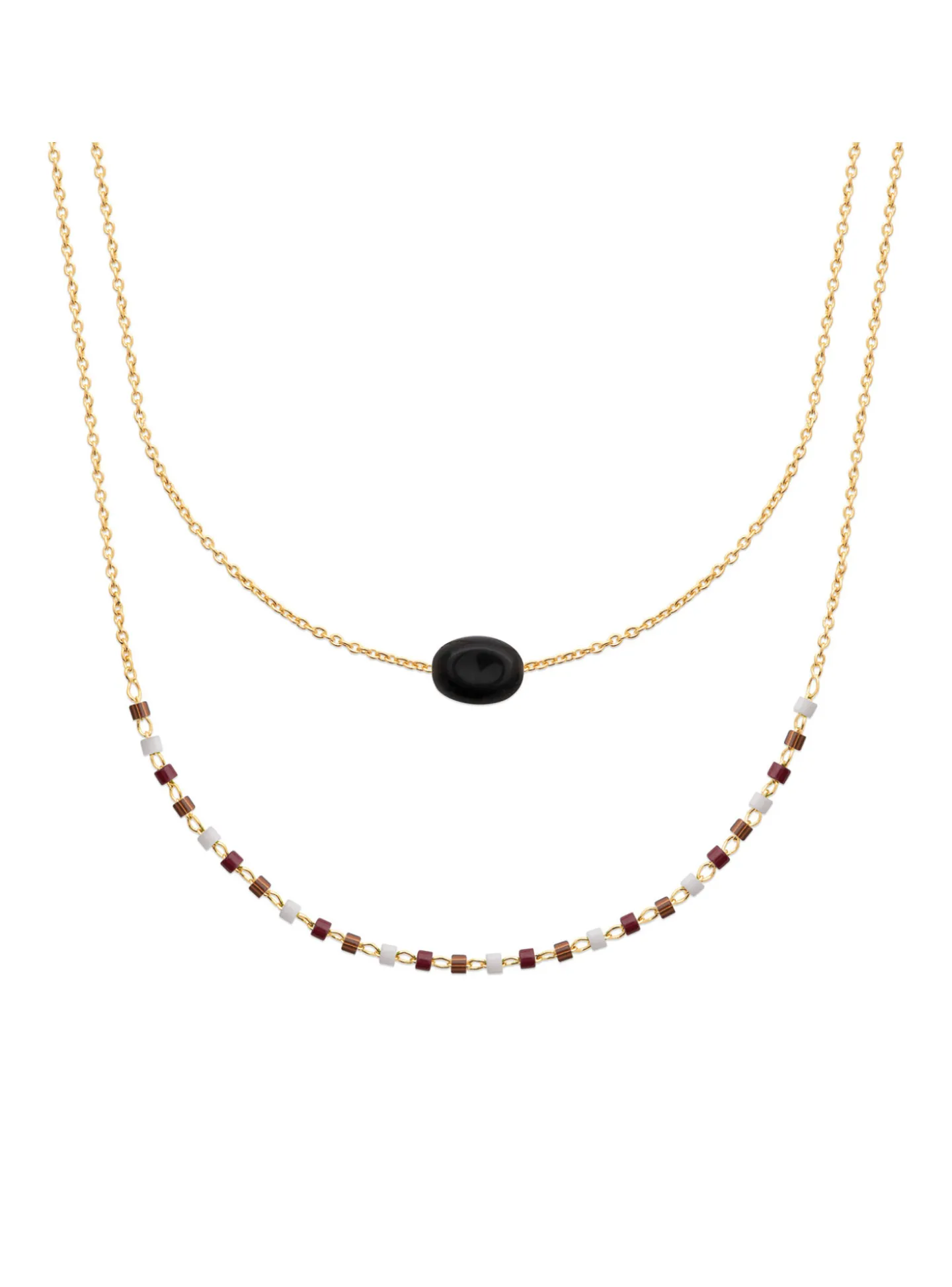 Collier Brillaxis double rang plaqué or_x005f_x000D_obsidienne