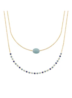 Collier Brillaxis double en plaqué or et amazonite_x005f_x000D_45 cm