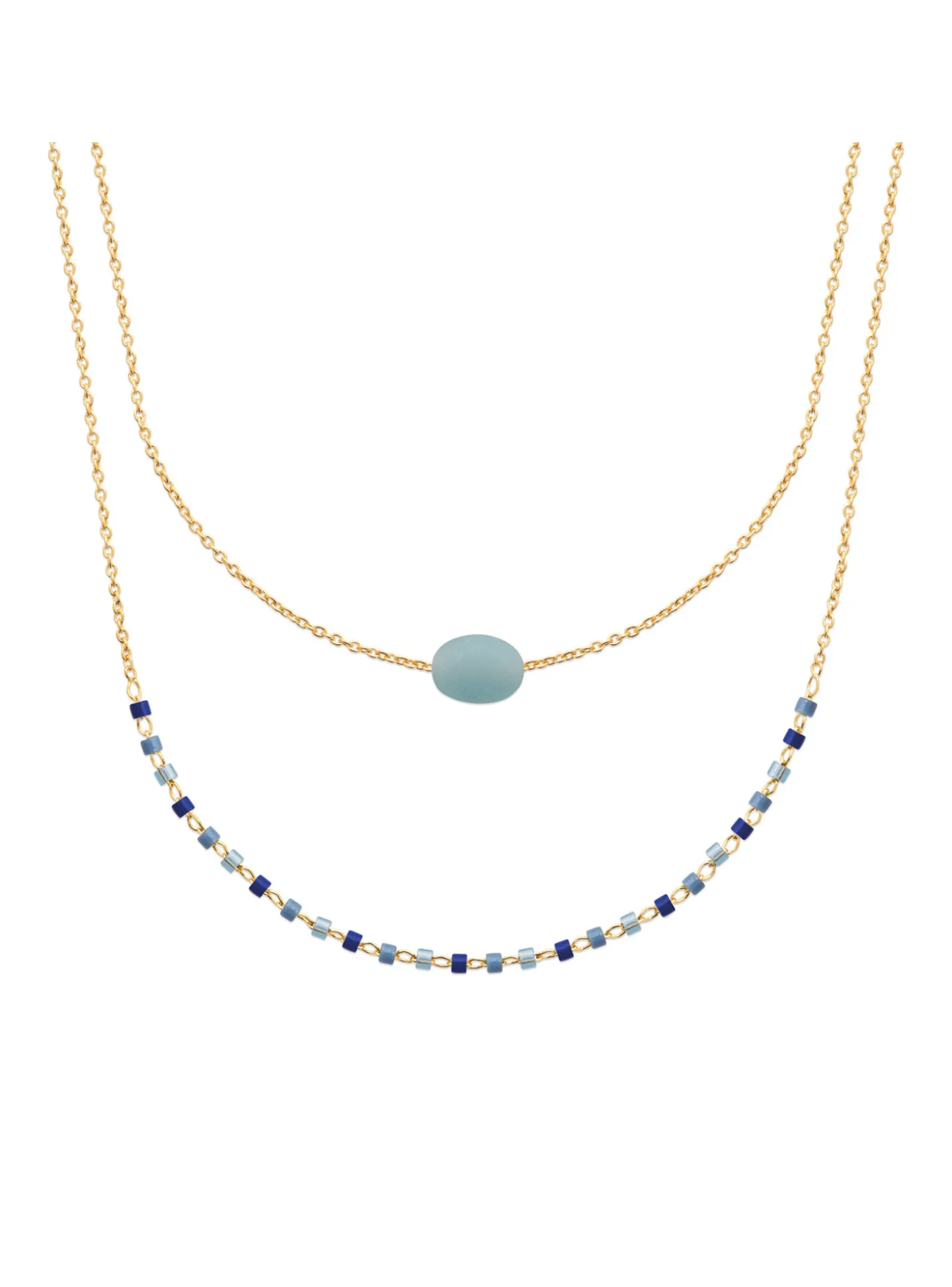 Collier Brillaxis double en plaqué or et amazonite_x005f_x000D_45 cm