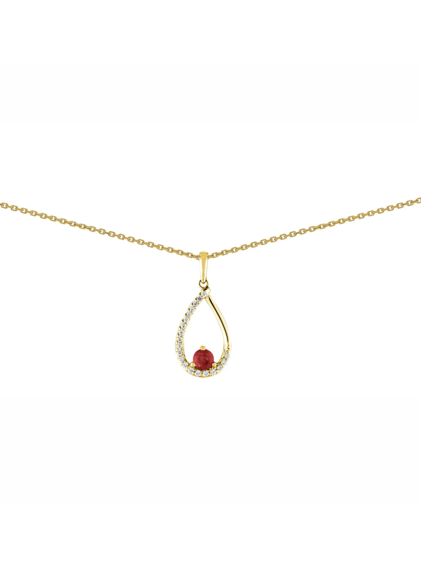 Collier Brillaxis or 18 carats goutte rubis diamants