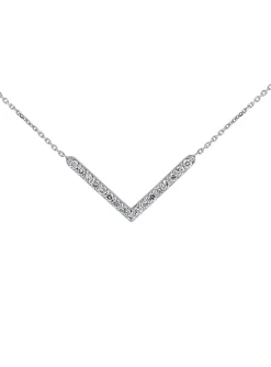 Collier Brillaxis or blanc 9 carats motif V empierré