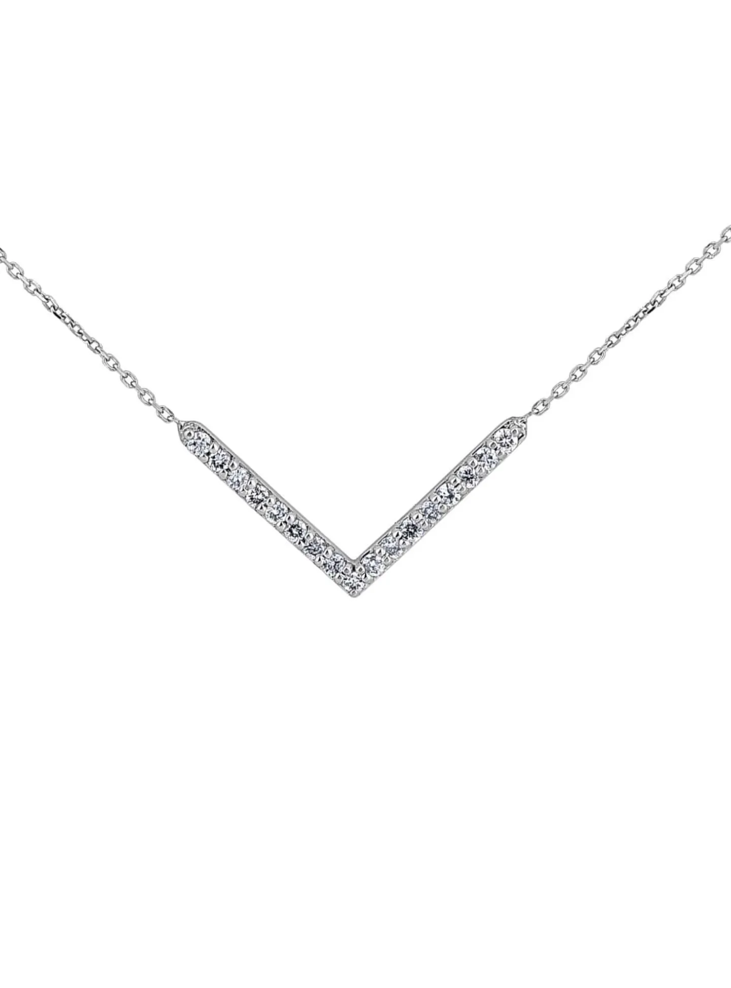 Collier Brillaxis or blanc 9 carats motif V empierré