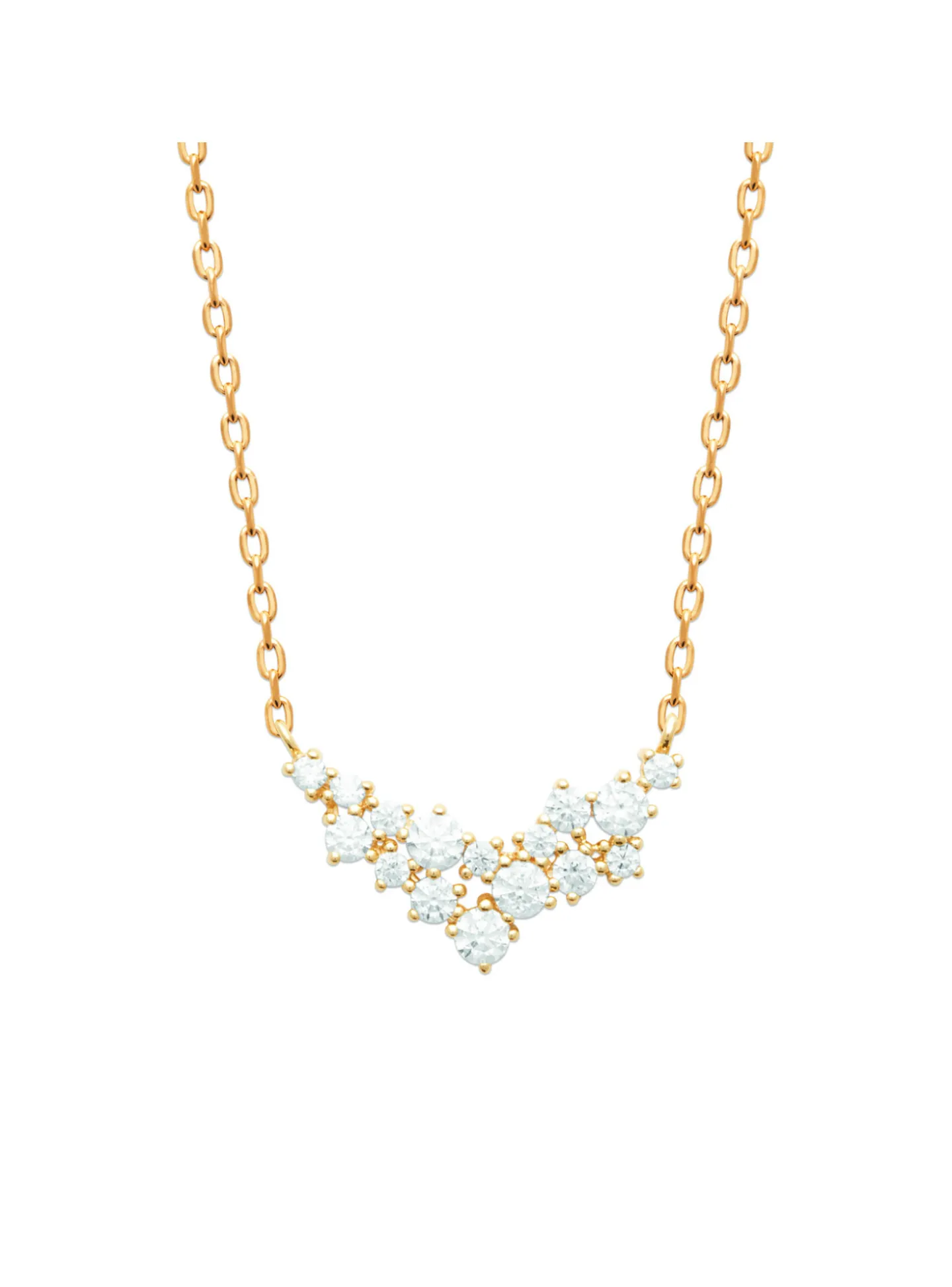 Collier Brillaxis plaqué or motif V en oxydes