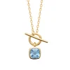 Collier Brillaxis plaqué or anneau barré_x005f_x000D_oxyde de zirconium bleu