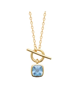 Collier Brillaxis plaqué or anneau barré_x005f_x000D_oxyde de zirconium bleu