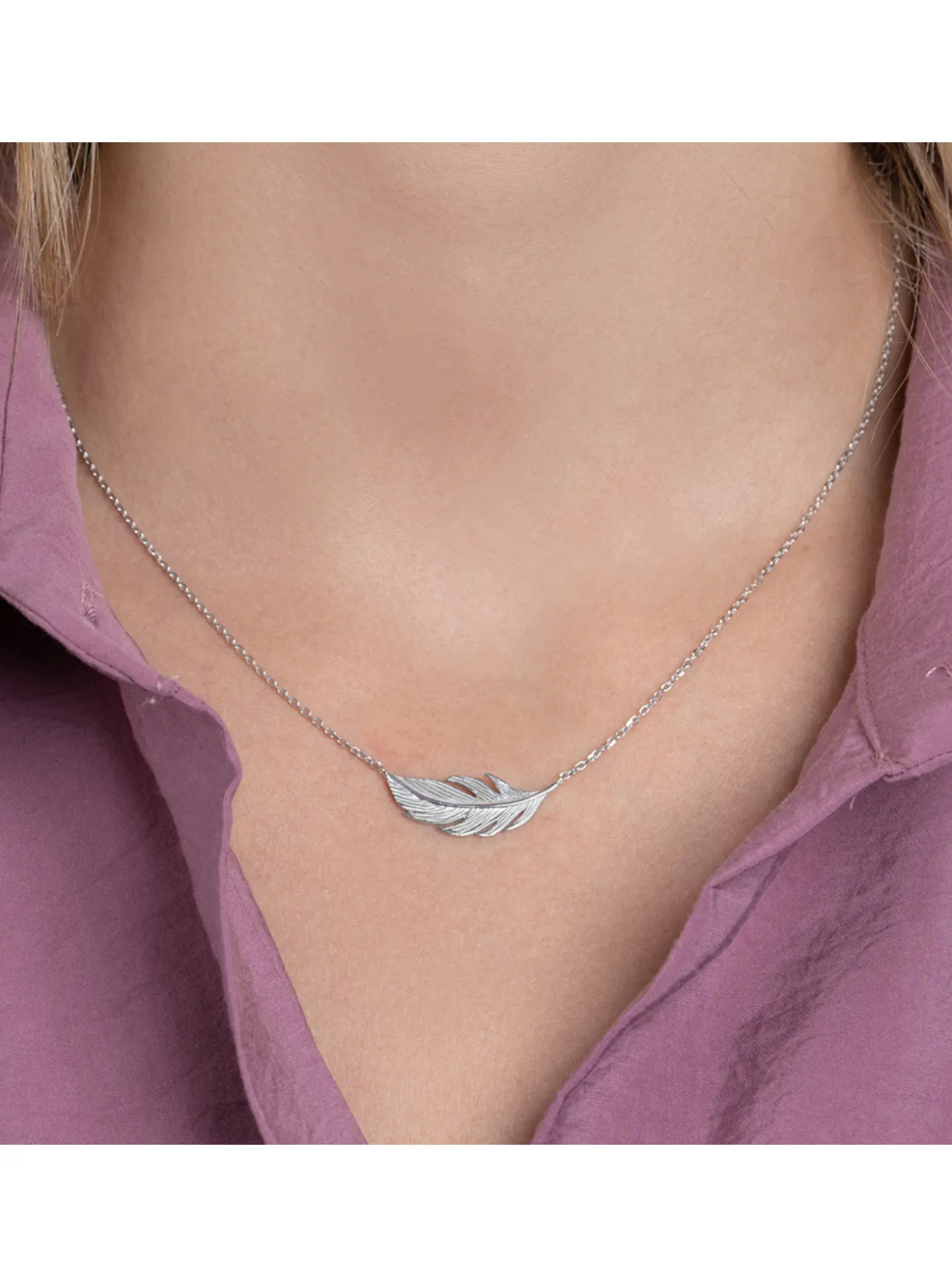 Collier Brillaxis plume argent