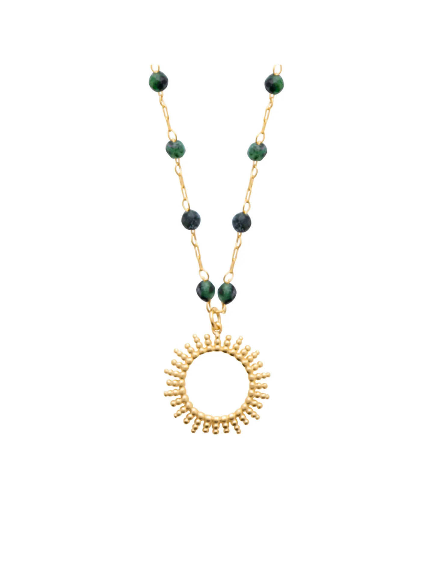 Collier Brillaxis soleil et perles rubis zoisite