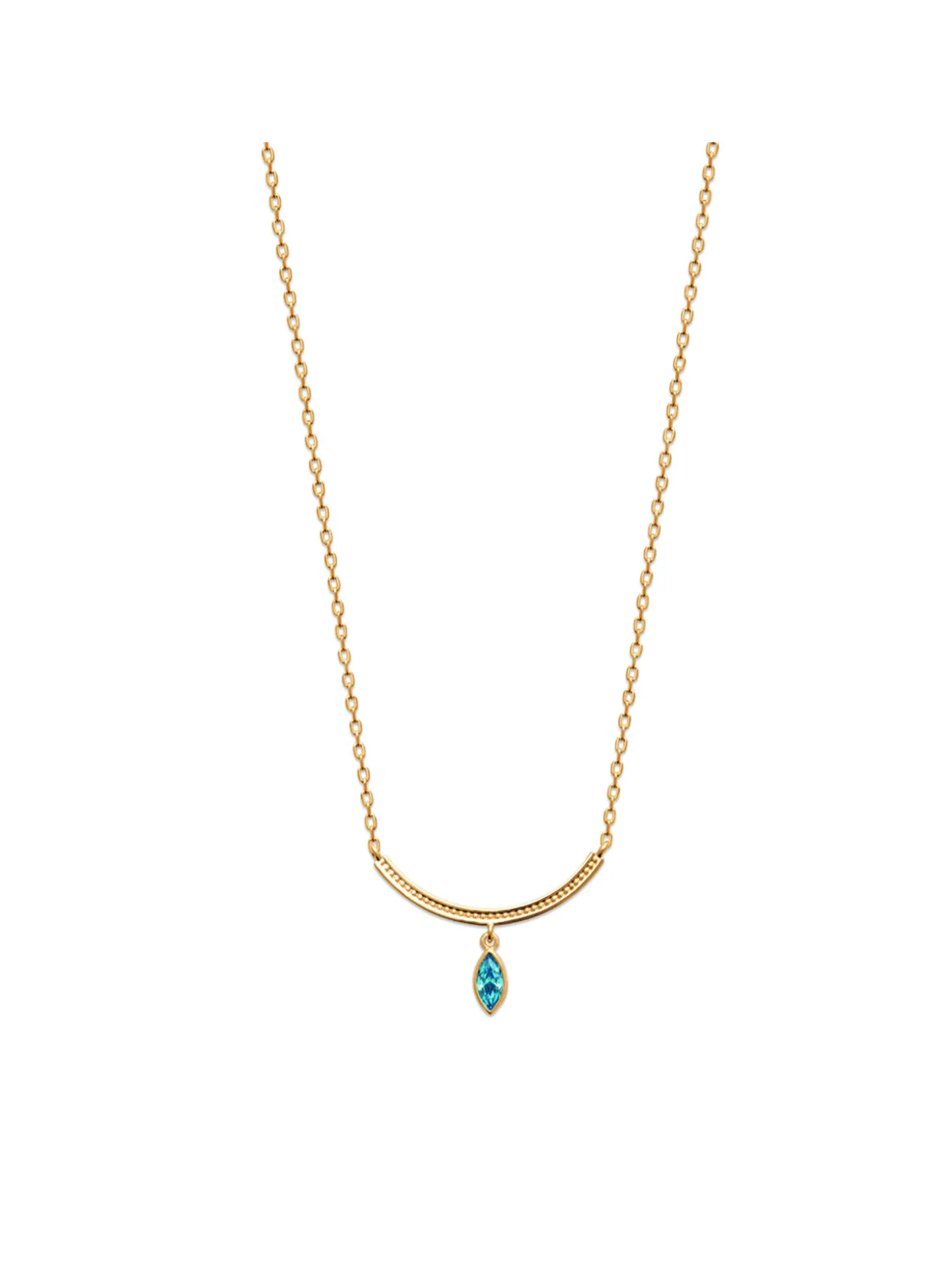 Collier Brillaxis solitaire marquise bleu plaqué or