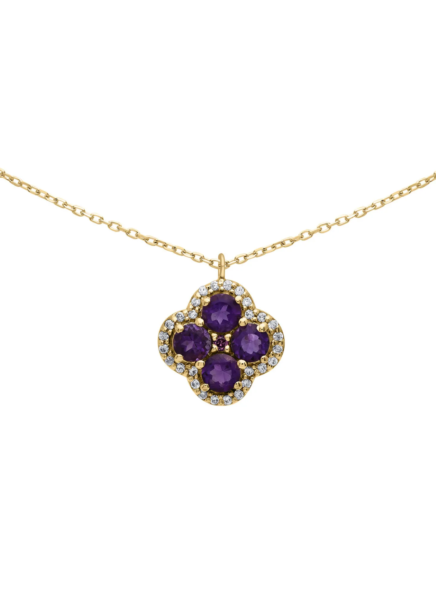 Collier Brillaxis trèfle or améthystes oxydes