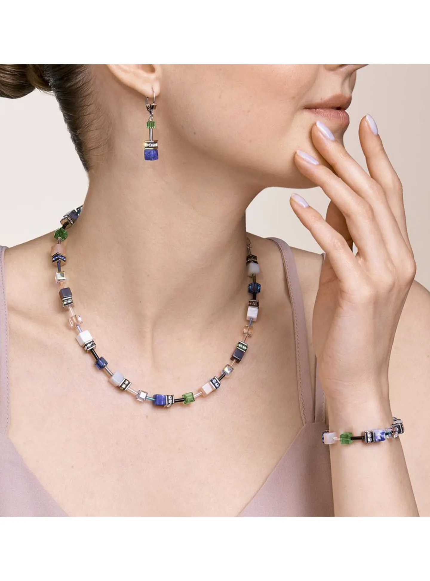 Collier Coeur de Lion Geocube bleu vert blanc