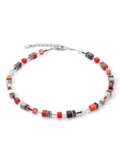 Collier Coeur de Lion Géocubes rouge et marbre