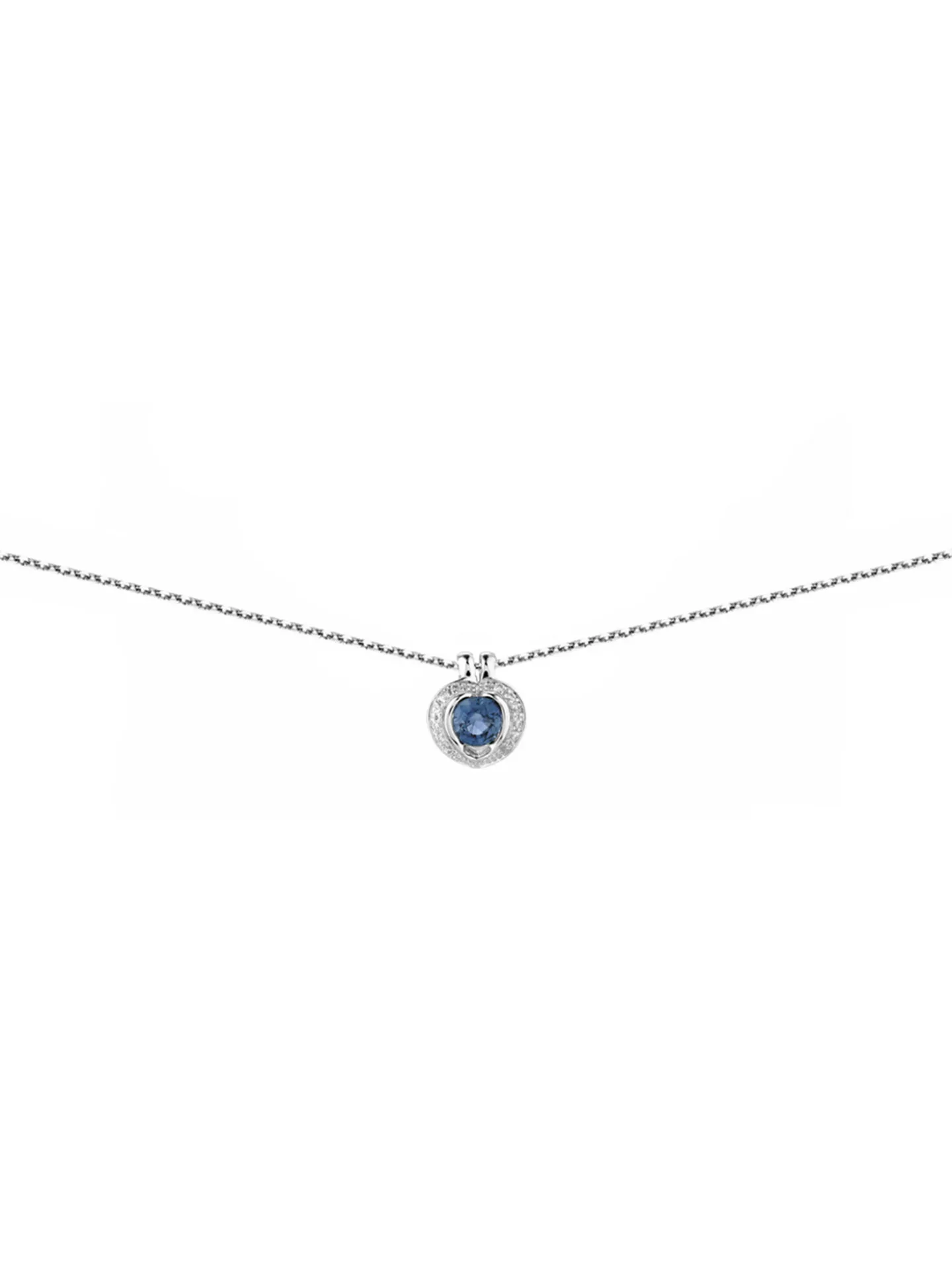 Collier coeur diamants saphir or blanc 18 carats